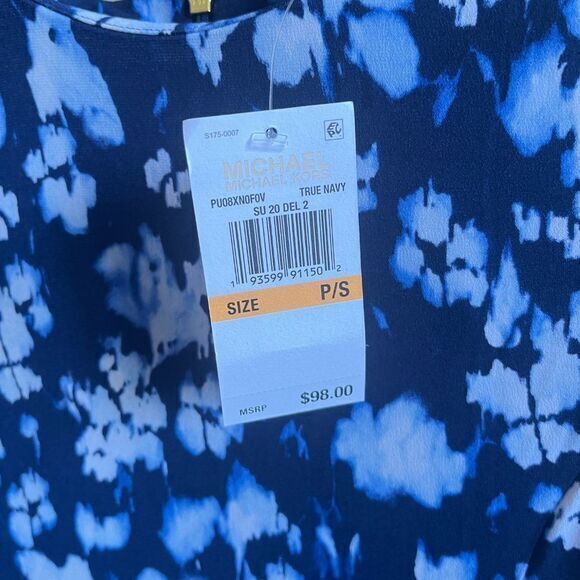 NEW Michael Michael Kors Ikat Poppy Flounce Navy Dress Short Sleeve Womens Sz S - Picture 10 of 10